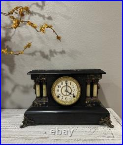Antique Vintage ST 1880 Seth Thomas Adamantine 4 Column Lion Heads Table Clock