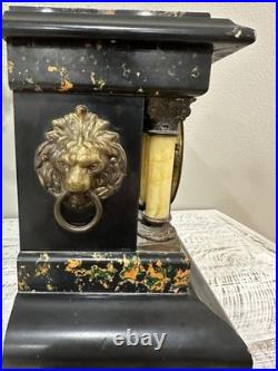 Antique Vintage ST 1880 Seth Thomas Adamantine 4 Column Lion Heads Table Clock