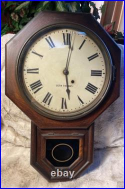 Antique WORKING Seth Thomas Wind Up Schoolhouse Wall Clock WithKey Antique WORKING Seth Thomas Wind Up Schoolhouse Wall Clock WithKey