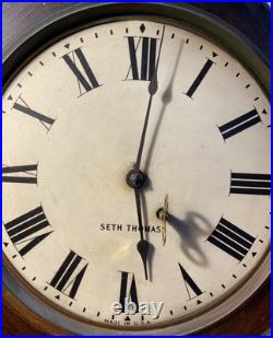 Antique WORKING Seth Thomas Wind Up Schoolhouse Wall Clock WithKey Antique WORKING Seth Thomas Wind Up Schoolhouse Wall Clock WithKey