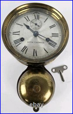 Antique WWI Seth Thomas Ship's Bell Strike'Bottom Bell' Brass Ship Wall Clock