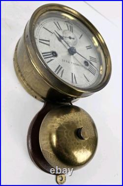 Antique WWI Seth Thomas Ship's Bell Strike'Bottom Bell' Brass Ship Wall Clock