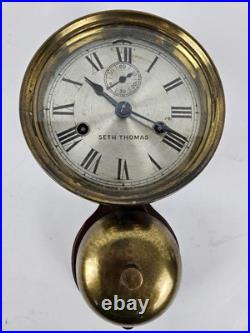 Antique WWI Seth Thomas Ship's Bell Strike'Bottom Bell' Brass Ship Wall Clock