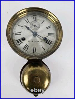 Antique WWI Seth Thomas Ship's Bell Strike'Bottom Bell' Brass Ship Wall Clock