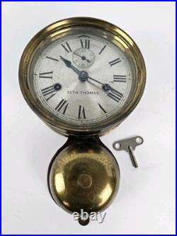 Antique WWI Seth Thomas Ship's Bell Strike'Bottom Bell' Brass Ship Wall Clock