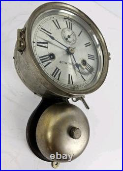 Antique WWI Seth Thomas Ship's Bell Strike'Bottom Bell' Nickel Ship Wall Clock Antique WWI Seth Thomas Ship's Bell Strike'Bottom Bell' Nickel Ship Wall Clock