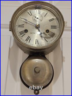 Antique WWI Seth Thomas Ship's Bell Strike'Bottom Bell' Nickel Ship Wall Clock Antique WWI Seth Thomas Ship's Bell Strike'Bottom Bell' Nickel Ship Wall Clock