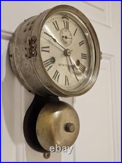 Antique WWI Seth Thomas Ship's Bell Strike'Bottom Bell' Nickel Ship Wall Clock Antique WWI Seth Thomas Ship's Bell Strike'Bottom Bell' Nickel Ship Wall Clock