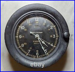 Antique WW II U. S. Navy Seth Thomas Ships Clock Runs 6 Dial