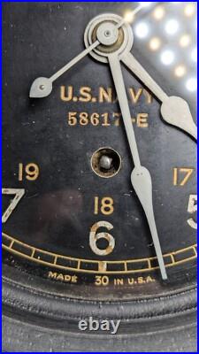 Antique WW II U. S. Navy Seth Thomas Ships Clock Runs 6 Dial