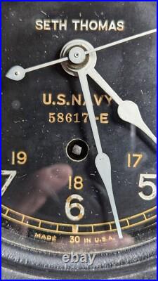 Antique WW II U. S. Navy Seth Thomas Ships Clock Runs 6 Dial