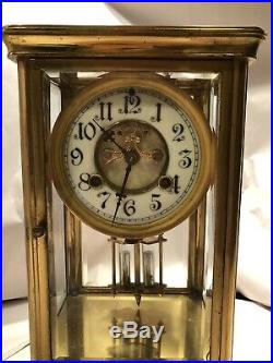 Antique Waterbury Crystal Regulator Mantel Clock With Open Escapement