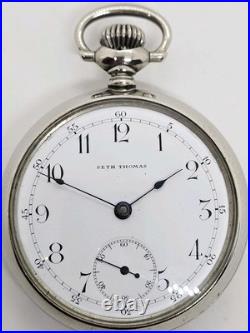 Antique Working 1904 SETH THOMAS Gents 15J Victorian Nickel Silver Pocket Watch