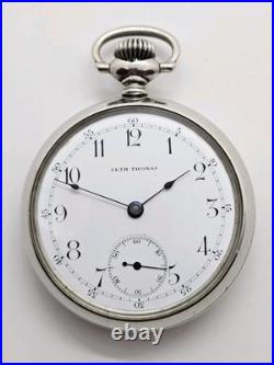 Antique Working 1904 SETH THOMAS Gents 15J Victorian Nickel Silver Pocket Watch