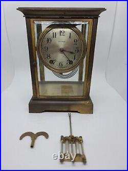 Antique Working 1910 SETH THOMAS Brass & Glass Crystal Regulator Shelf Clock 48s