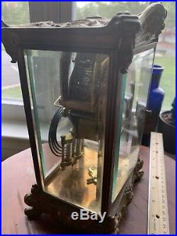 Antique Working SETH THOMAS Brass & Beveled Glass Crystal Regulator Clock