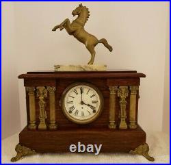 Antique Working SETH THOMAS Figural Horse Statue Adamantine Mantel Shelf Clock