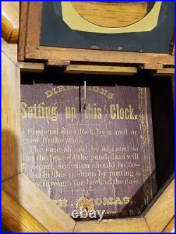 Antique Working SETH THOMAS Oak Octagon Drop School House Regulator Wall Clock