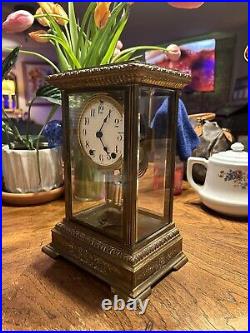 Antique Working SETH THOMAS Victorian Brass & Glass Crystal Regulator Clock 48N Antique Working SETH THOMAS Victorian Brass & Glass Crystal Regulator Clock 48N