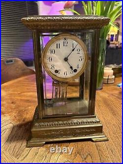 Antique Working SETH THOMAS Victorian Brass & Glass Crystal Regulator Clock 48N Antique Working SETH THOMAS Victorian Brass & Glass Crystal Regulator Clock 48N