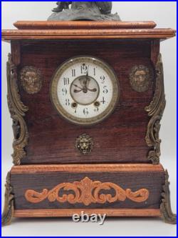 Antique XL 19th c. Nicholas Muller Bronze Figure Seth Thomas Mantle Clock. Works Antique XL 19th c. Nicholas Muller Bronze Figure Seth Thomas Mantle Clock. Works