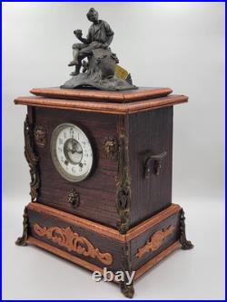 Antique XL 19th c. Nicholas Muller Bronze Figure Seth Thomas Mantle Clock. Works Antique XL 19th c. Nicholas Muller Bronze Figure Seth Thomas Mantle Clock. Works