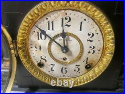 Antique c. 1880 Seth Thomas Adamantine Mantle Desk Clock, Works, Vintage, Key
