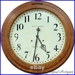 Antique restored 30 day Seth Thomas large oak arcade clock 23 in gallery lobby