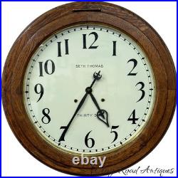 Antique restored 30 day Seth Thomas large oak arcade clock 23 in gallery lobby