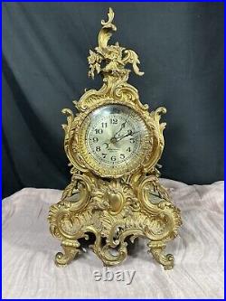 Antuiqe Large Mental Clock Seth Thomas Electric Rococo Brass Casement Early 20C