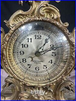 Antuiqe Large Mental Clock Seth Thomas Electric Rococo Brass Casement Early 20C