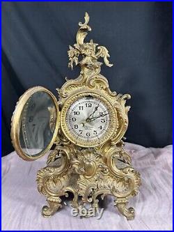 Antuiqe Large Mental Clock Seth Thomas Electric Rococo Brass Casement Early 20C