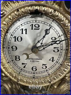 Antuiqe Large Mental Clock Seth Thomas Electric Rococo Brass Casement Early 20C