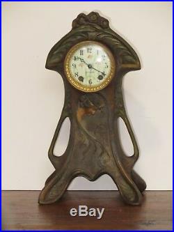 Art Nouveau Seth Thomas Clock Polychrome Bronze Case Excellent Working Condition