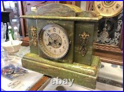 Beautiful Antique Multi-color Green Waterbury-neva-old Chime Mantle Parlor Clock
