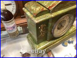 Beautiful Antique Multi-color Green Waterbury-neva-old Chime Mantle Parlor Clock