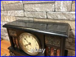 Beautiful Antique Sessions-welch Old Cranberry-orange Column Mantle Chime Clock