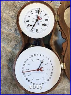 Beautiful Double Dial, Calendar, time, strike Clock, Walnut Case Beautiful Double Dial, Calendar, time, strike Clock, Walnut Case