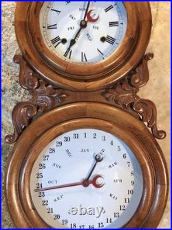 Beautiful Double Dial, Calendar, time, strike Clock, Walnut Case Beautiful Double Dial, Calendar, time, strike Clock, Walnut Case