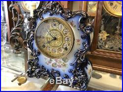 Beautiful Rare 1894 Cobalt Blue Gilbert #425 Porcelain China Mantle Chime Clock