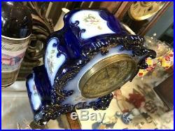 Beautiful Rare 1894 Cobalt Blue Gilbert #425 Porcelain China Mantle Chime Clock