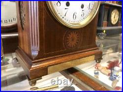 Beautiful Rare Large Antique Seth Thomas Tory Inlaid Wood Mantle Chime Clock