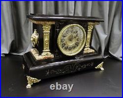 Beautiful Restored 1893 Seth Thomas #102 Black Adamantine Mantel Clock Running