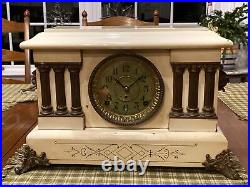 C 1906 Seth Thomas White Adamantine Bronze 6 Column Mantle Clock Model No 295 F