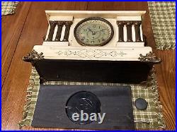 C 1906 Seth Thomas White Adamantine Bronze 6 Column Mantle Clock Model No 295 F