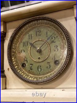 C 1906 Seth Thomas White Adamantine Bronze 6 Column Mantle Clock Model No 295 F