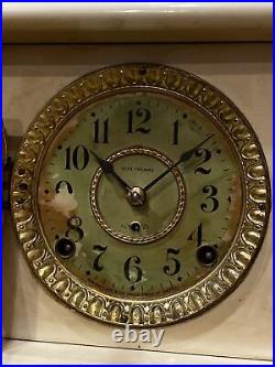 C 1906 Seth Thomas White Adamantine Bronze 6 Column Mantle Clock Model No 295 F