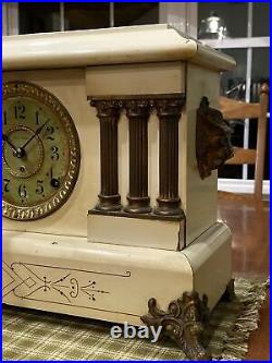 C 1906 Seth Thomas White Adamantine Bronze 6 Column Mantle Clock Model No 295 F