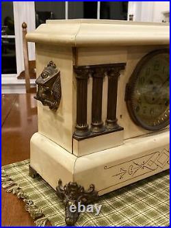 C 1906 Seth Thomas White Adamantine Bronze 6 Column Mantle Clock Model No 295 F