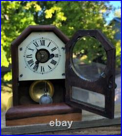 Circa 1880 Seth Thomas Eclipse Mantel Clock 8 Day W Chime Shelf & Key N-Working